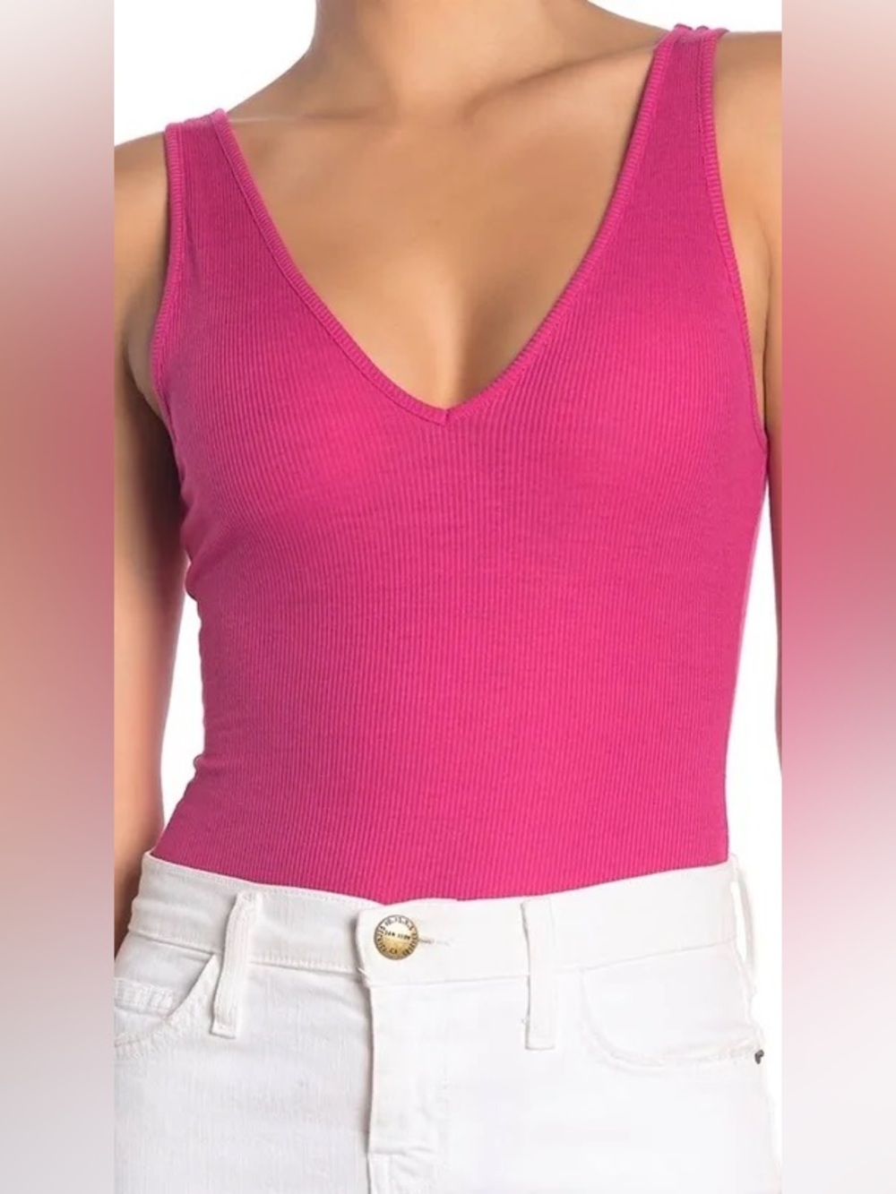 Abound Pink Ribbed V Neck Bodysuit Sleeveless XS NEW